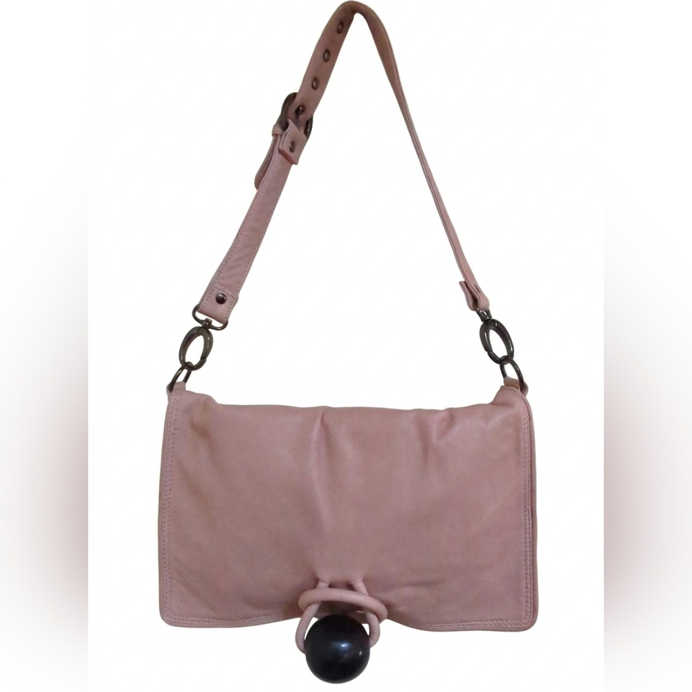 Reiss Dusty Pink Leather Front Flap Shoulder Bag